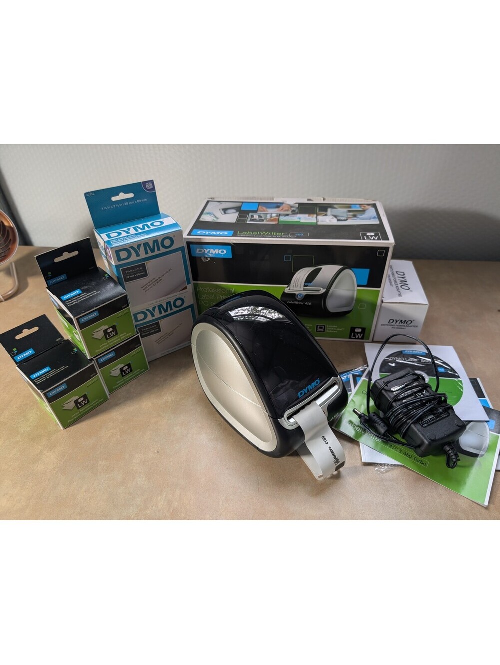 Dymo LabelWriter 450 Thermal Label Printer USB PC Mac Black W/ Adapter Cables
